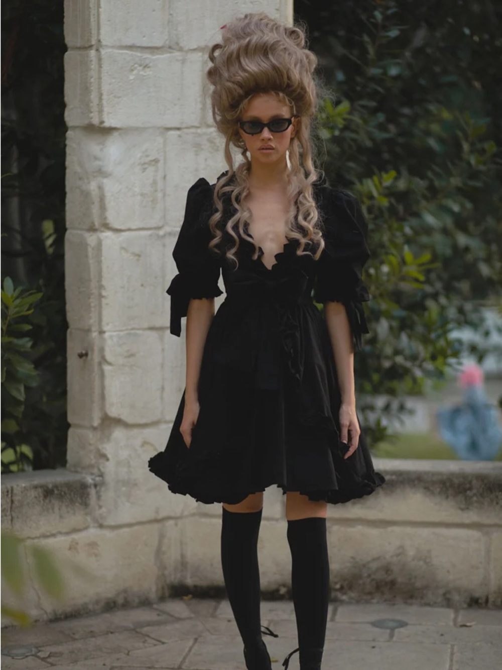 Selkie The Marie Dress Caviar V-Neck Puff Sleeves Mini Length Bows Galore 2X